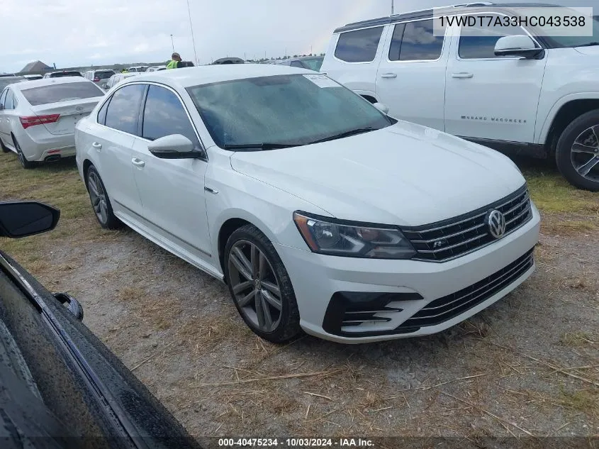 2017 Volkswagen Passat 1.8T R-Line VIN: 1VWDT7A33HC043538 Lot: 40475234