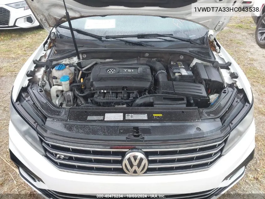 1VWDT7A33HC043538 2017 Volkswagen Passat 1.8T R-Line