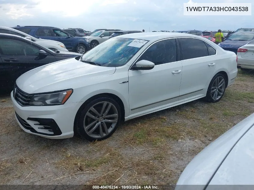 2017 Volkswagen Passat 1.8T R-Line VIN: 1VWDT7A33HC043538 Lot: 40475234