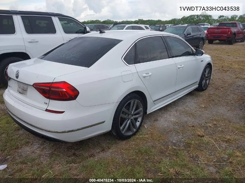 2017 Volkswagen Passat 1.8T R-Line VIN: 1VWDT7A33HC043538 Lot: 40475234