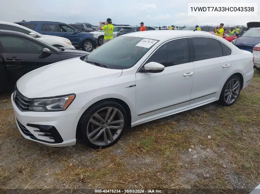 2017 Volkswagen Passat 1.8T R-Line VIN: 1VWDT7A33HC043538 Lot: 40475234