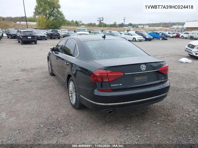 2017 Volkswagen Passat 1.8T Se VIN: 1VWBT7A39HC024418 Lot: 40698891