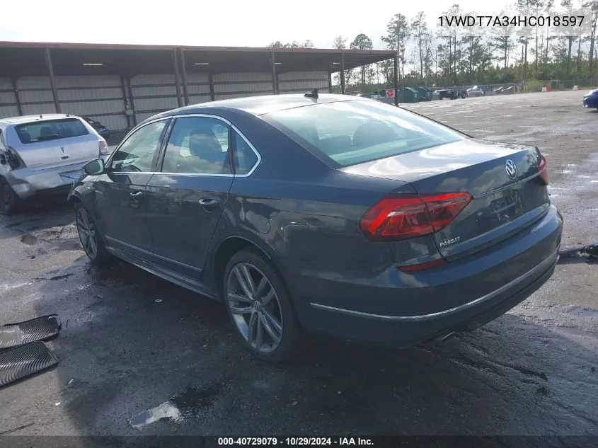 2017 Volkswagen Passat 1.8T R-Line VIN: 1VWDT7A34HC018597 Lot: 40729079