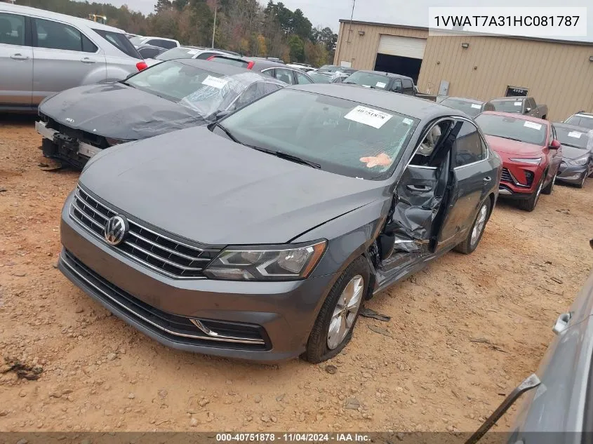 2017 Volkswagen Passat 1.8T S VIN: 1VWAT7A31HC081787 Lot: 40751878