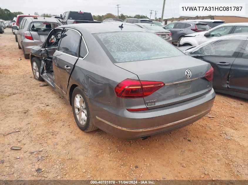 2017 Volkswagen Passat 1.8T S VIN: 1VWAT7A31HC081787 Lot: 40751878