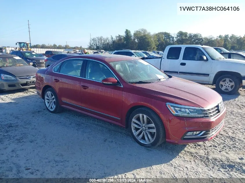 2017 Volkswagen Passat 1.8T Sel Premium VIN: 1VWCT7A38HC064106 Lot: 40760296