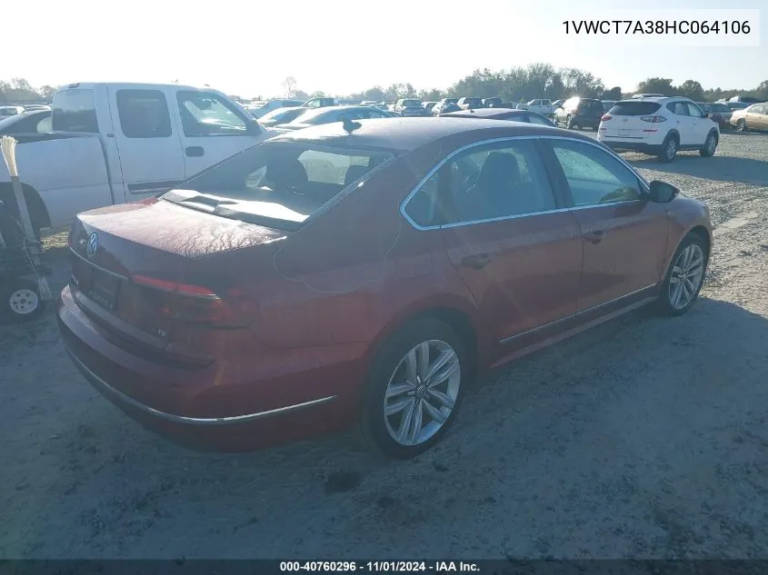 2017 Volkswagen Passat 1.8T Sel Premium VIN: 1VWCT7A38HC064106 Lot: 40760296