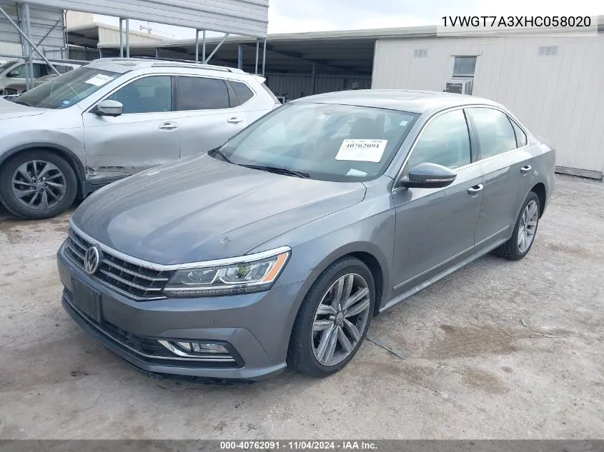 2017 Volkswagen Passat 1.8T Se VIN: 1VWGT7A3XHC058020 Lot: 40762091