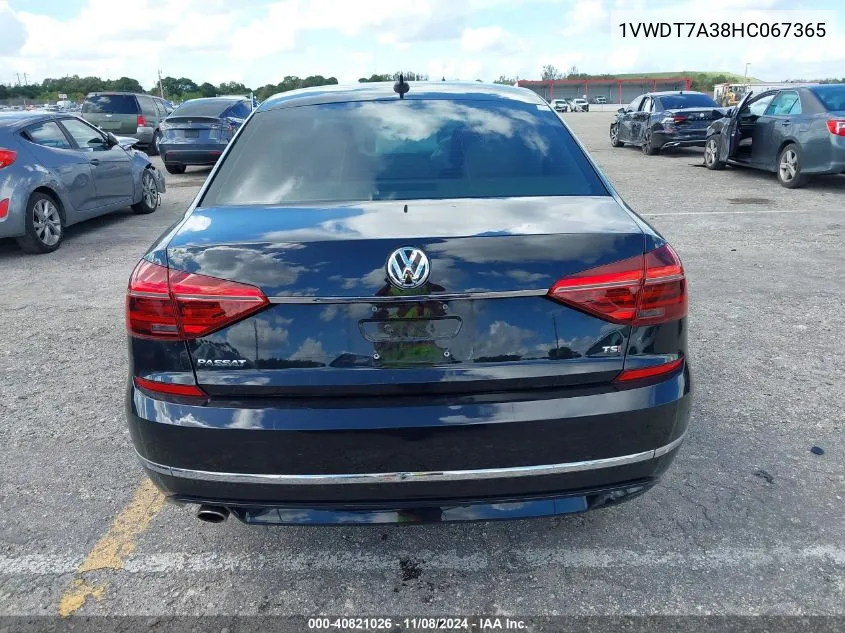 2017 Volkswagen Passat 1.8T R-Line VIN: 1VWDT7A38HC067365 Lot: 40821026