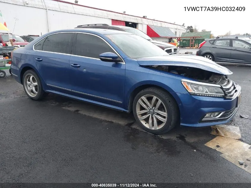 2017 Volkswagen Passat 1.8T Sel Premium VIN: 1VWCT7A39HC032409 Lot: 40835039