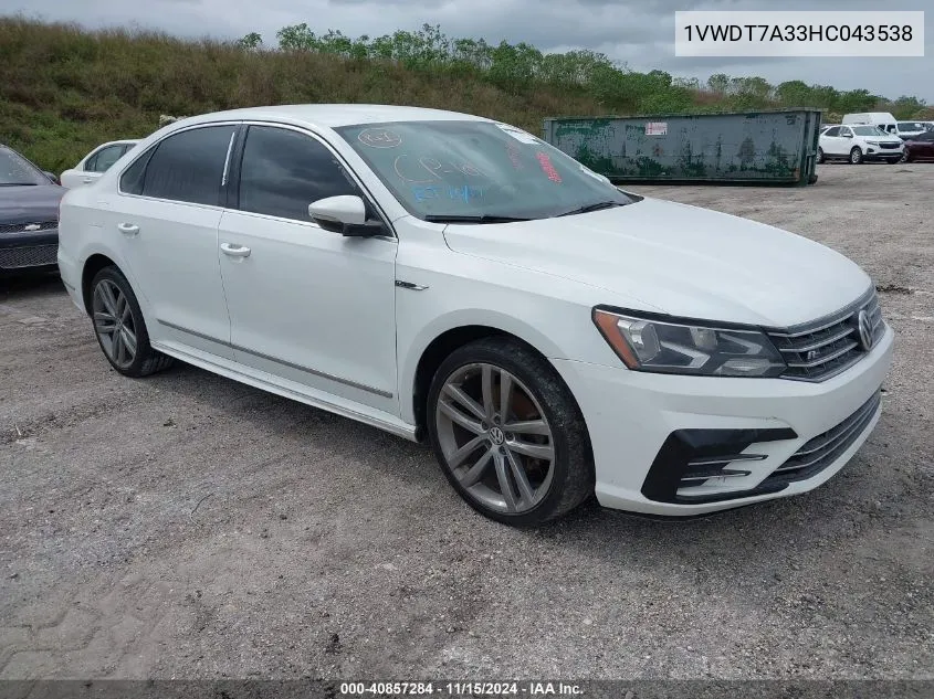 2017 Volkswagen Passat 1.8T R-Line VIN: 1VWDT7A33HC043538 Lot: 40857284