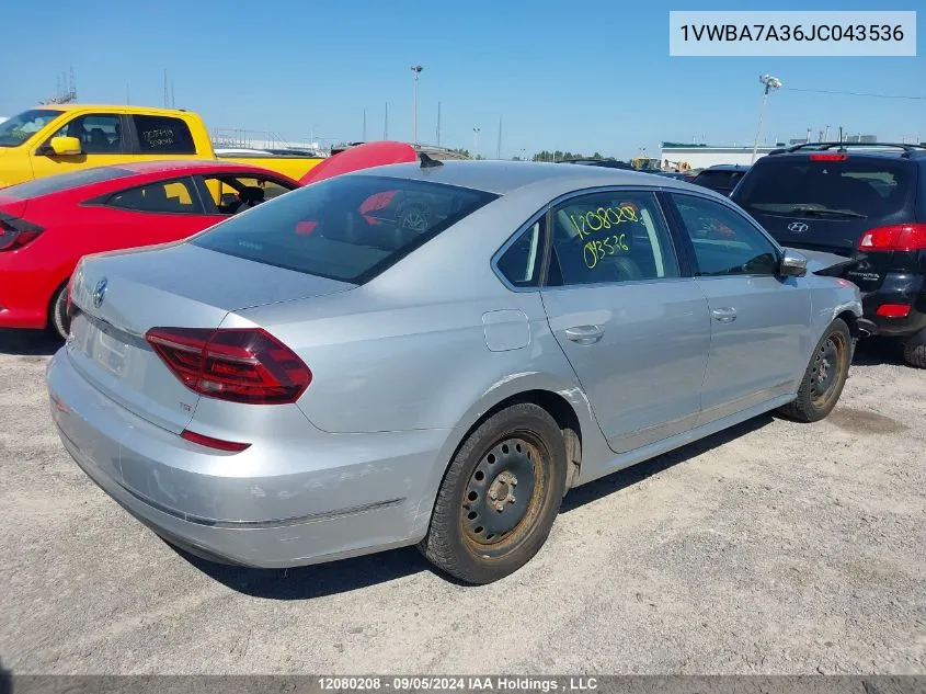 2018 Volkswagen Passat VIN: 1VWBA7A36JC043536 Lot: 12080208