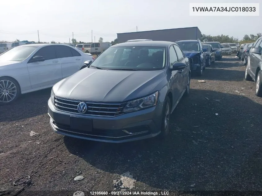 2018 Volkswagen Passat VIN: 1VWAA7A34JC018033 Lot: 12105660