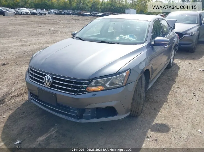 2018 Volkswagen Passat VIN: 1VWAA7A34JC041151 Lot: 12111004