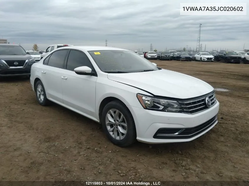 1VWAA7A35JC020602 2018 Volkswagen Passat S/R-Line