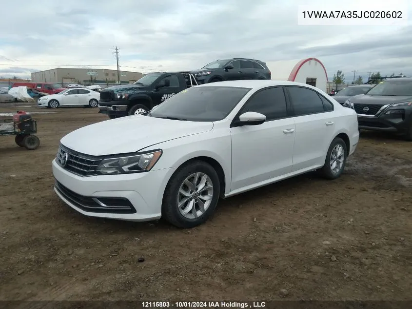 1VWAA7A35JC020602 2018 Volkswagen Passat S/R-Line