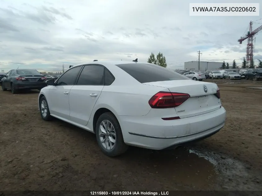 1VWAA7A35JC020602 2018 Volkswagen Passat S/R-Line