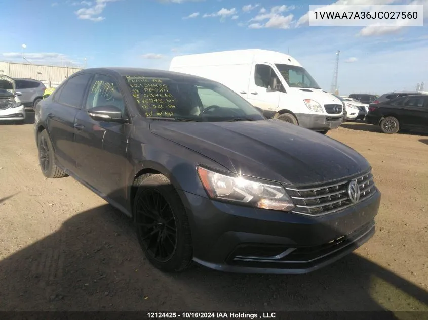 2018 Volkswagen Passat VIN: 1VWAA7A36JC027560 Lot: 12124425