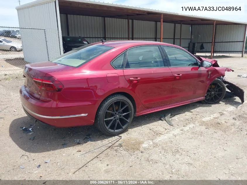 2018 Volkswagen Passat 2.0T R-Line/2.0T S VIN: 1VWAA7A33JC048964 Lot: 39626171