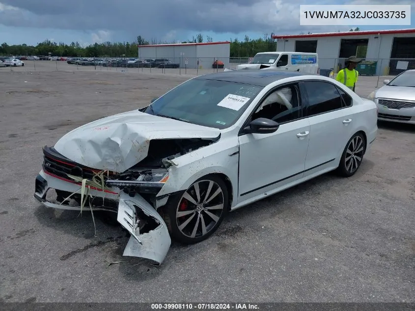 2018 Volkswagen Passat 3.6L V6 Gt VIN: 1VWJM7A32JC033735 Lot: 39908110