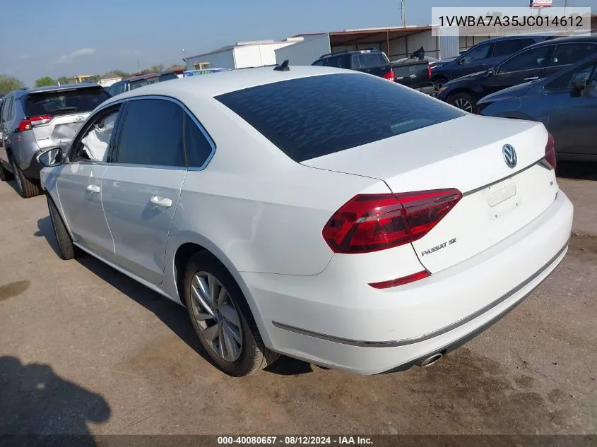 1VWBA7A35JC014612 2018 Volkswagen Passat 2.0T Se