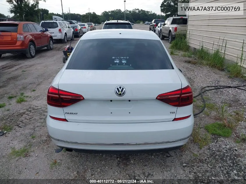 2018 Volkswagen Passat S/R-Line VIN: 1VWAA7A37JC000769 Lot: 40112772