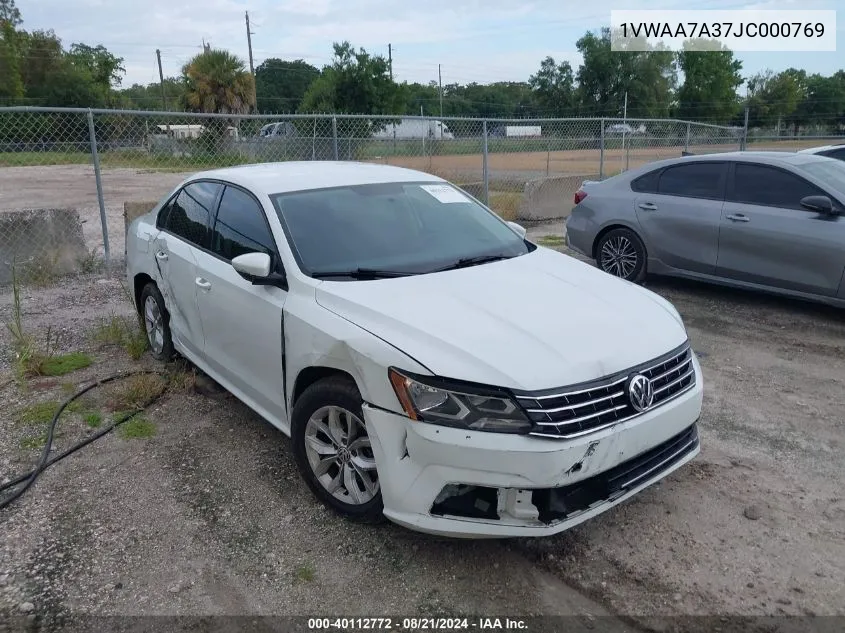 2018 Volkswagen Passat S/R-Line VIN: 1VWAA7A37JC000769 Lot: 40112772