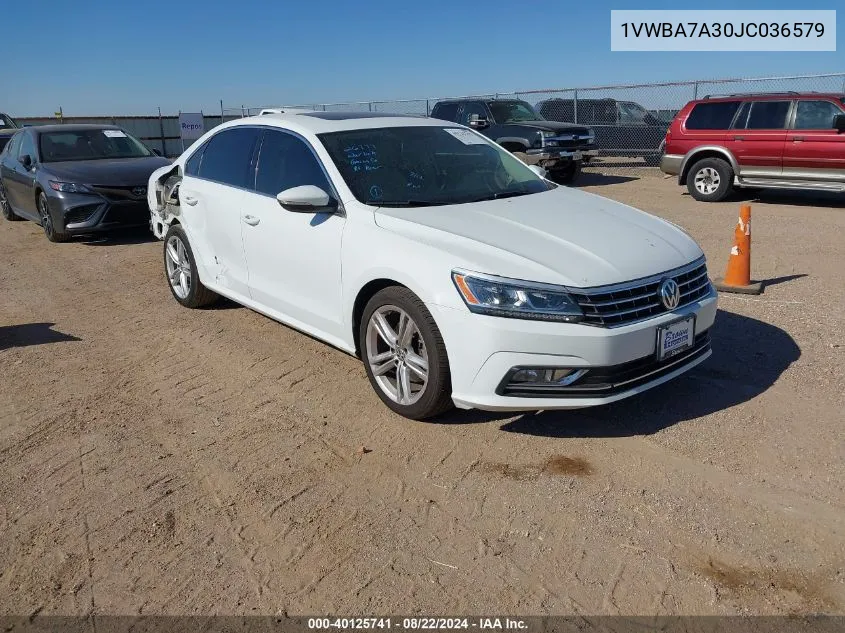 1VWBA7A30JC036579 2018 Volkswagen Passat 2.0T Se