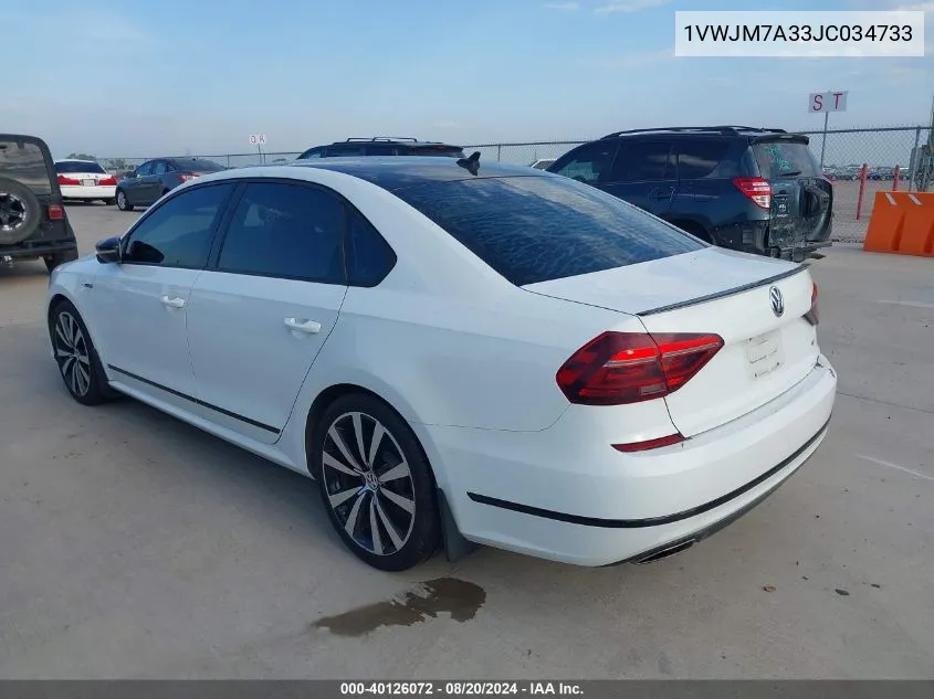 2018 Volkswagen Passat Gt VIN: 1VWJM7A33JC034733 Lot: 40126072