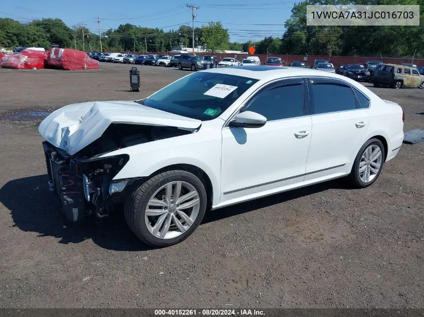 1VWCA7A31JC016703 2018 Volkswagen Passat 2.0T Sel Premium