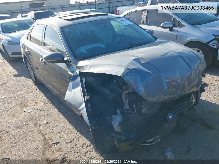 1VWBA7A37JC003465 2018 Volkswagen Passat 2.0T Se