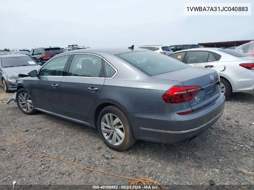 1VWBA7A31JC040883 2018 Volkswagen Passat 2.0T Se