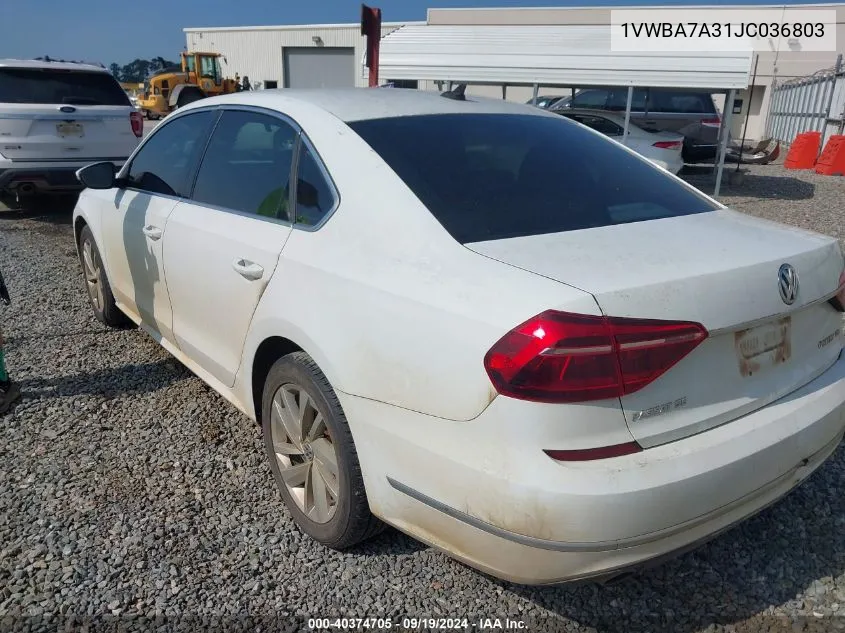 2018 Volkswagen Passat 2.0T Se VIN: 1VWBA7A31JC036803 Lot: 40374705