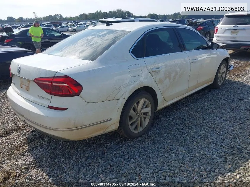 2018 Volkswagen Passat 2.0T Se VIN: 1VWBA7A31JC036803 Lot: 40374705