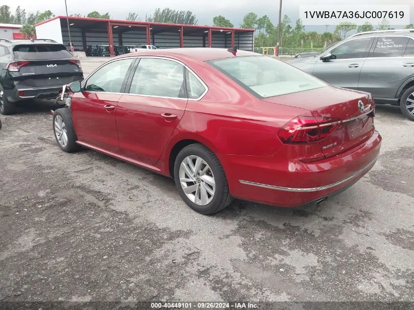 2018 Volkswagen Passat Se VIN: 1VWBA7A36JC007619 Lot: 40449101