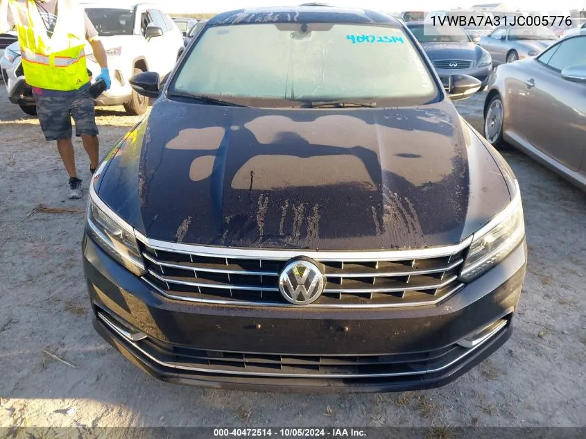 1VWBA7A31JC005776 2018 Volkswagen Passat Se