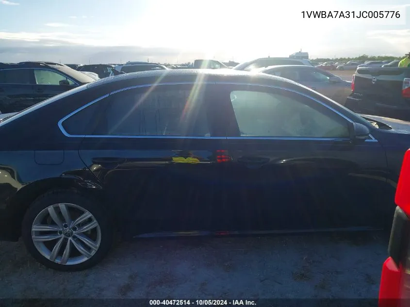 1VWBA7A31JC005776 2018 Volkswagen Passat Se