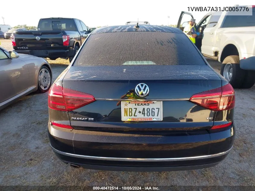 1VWBA7A31JC005776 2018 Volkswagen Passat Se