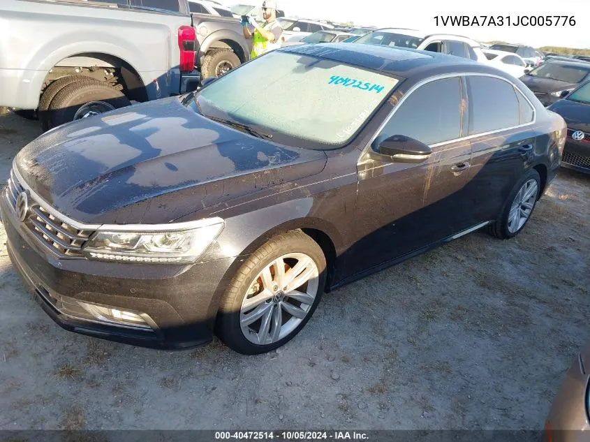 1VWBA7A31JC005776 2018 Volkswagen Passat Se