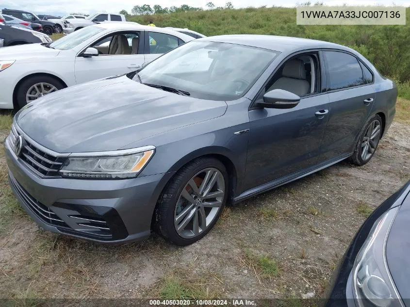 2018 Volkswagen Passat 2.0T R-Line/2.0T S VIN: 1VWAA7A33JC007136 Lot: 40503020