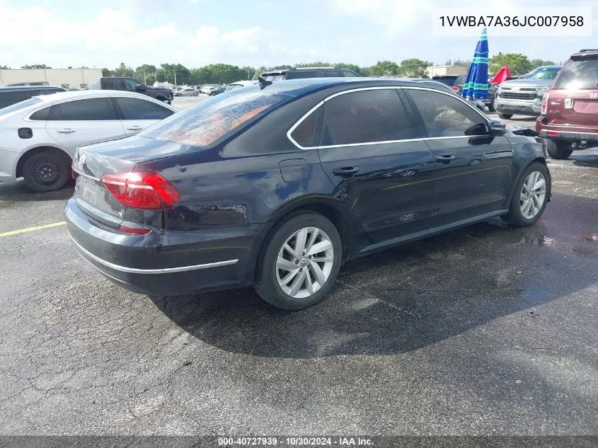 2018 Volkswagen Passat 2.0T Se VIN: 1VWBA7A36JC007958 Lot: 40727939