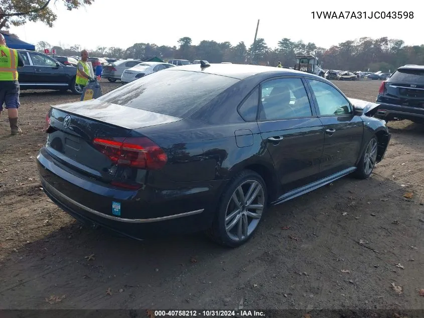 2018 Volkswagen Passat 2.0T R-Line/2.0T S VIN: 1VWAA7A31JC043598 Lot: 40758212