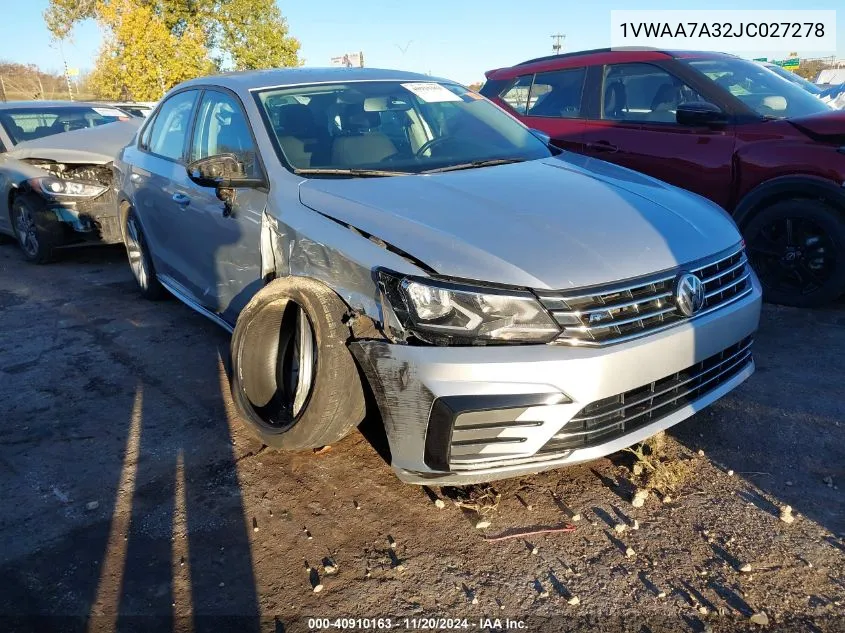 2018 Volkswagen Passat 2.0T R-Line/2.0T S VIN: 1VWAA7A32JC027278 Lot: 40910163