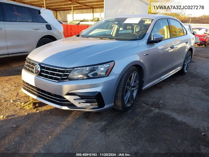 2018 Volkswagen Passat 2.0T R-Line/2.0T S VIN: 1VWAA7A32JC027278 Lot: 40910163