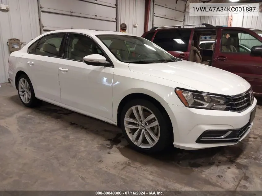 2019 Volkswagen Passat 2.0T Wolfsburg Edition VIN: 1VWLA7A34KC001887 Lot: 39840386