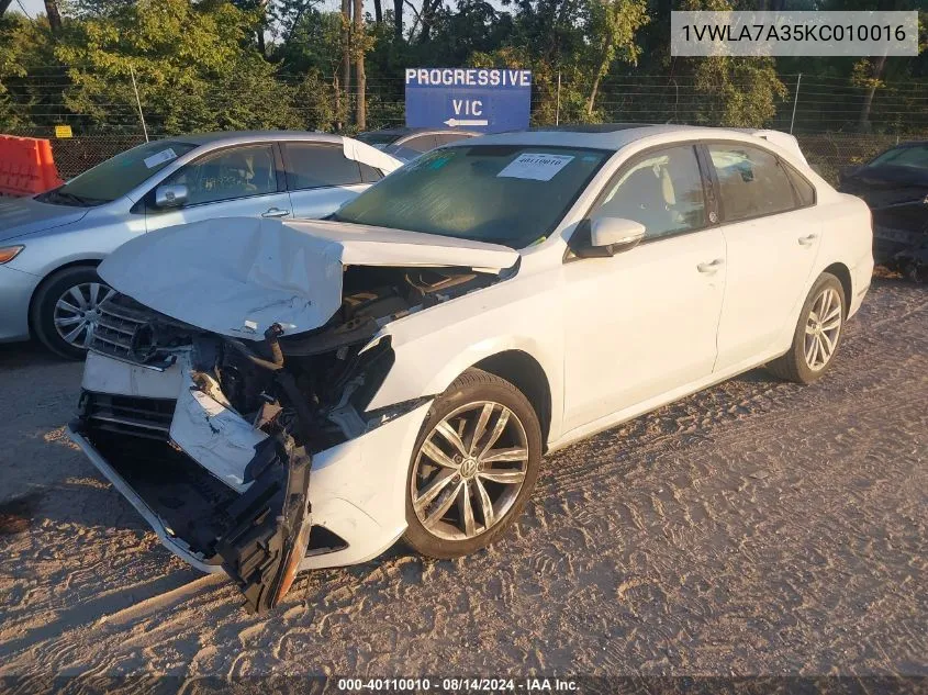 1VWLA7A35KC010016 2019 Volkswagen Passat 2.0T Wolfsburg Edition