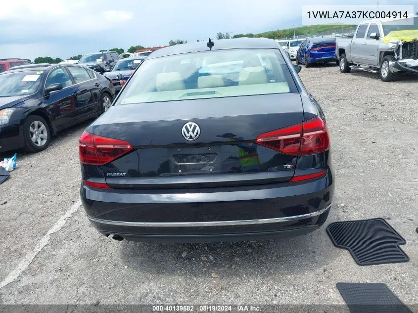 2019 Volkswagen Passat 2.0T Wolfsburg Edition VIN: 1VWLA7A37KC004914 Lot: 40139582