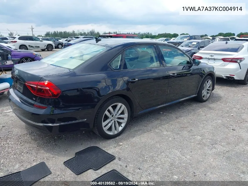 2019 Volkswagen Passat 2.0T Wolfsburg Edition VIN: 1VWLA7A37KC004914 Lot: 40139582