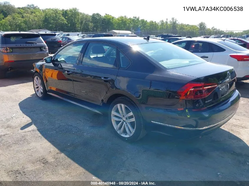 1VWLA7A34KC006538 2019 Volkswagen Passat 2.0T Wolfsburg Edition