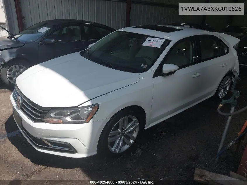 2019 Volkswagen Passat 2.0T Wolfsburg Edition VIN: 1VWLA7A3XKC010626 Lot: 40254680